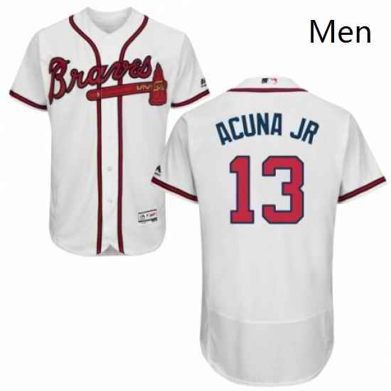 Mens Majestic Atlanta Braves 13 Ronald Acuna Jr White Home Flex Base Authentic Collection MLB Jersey